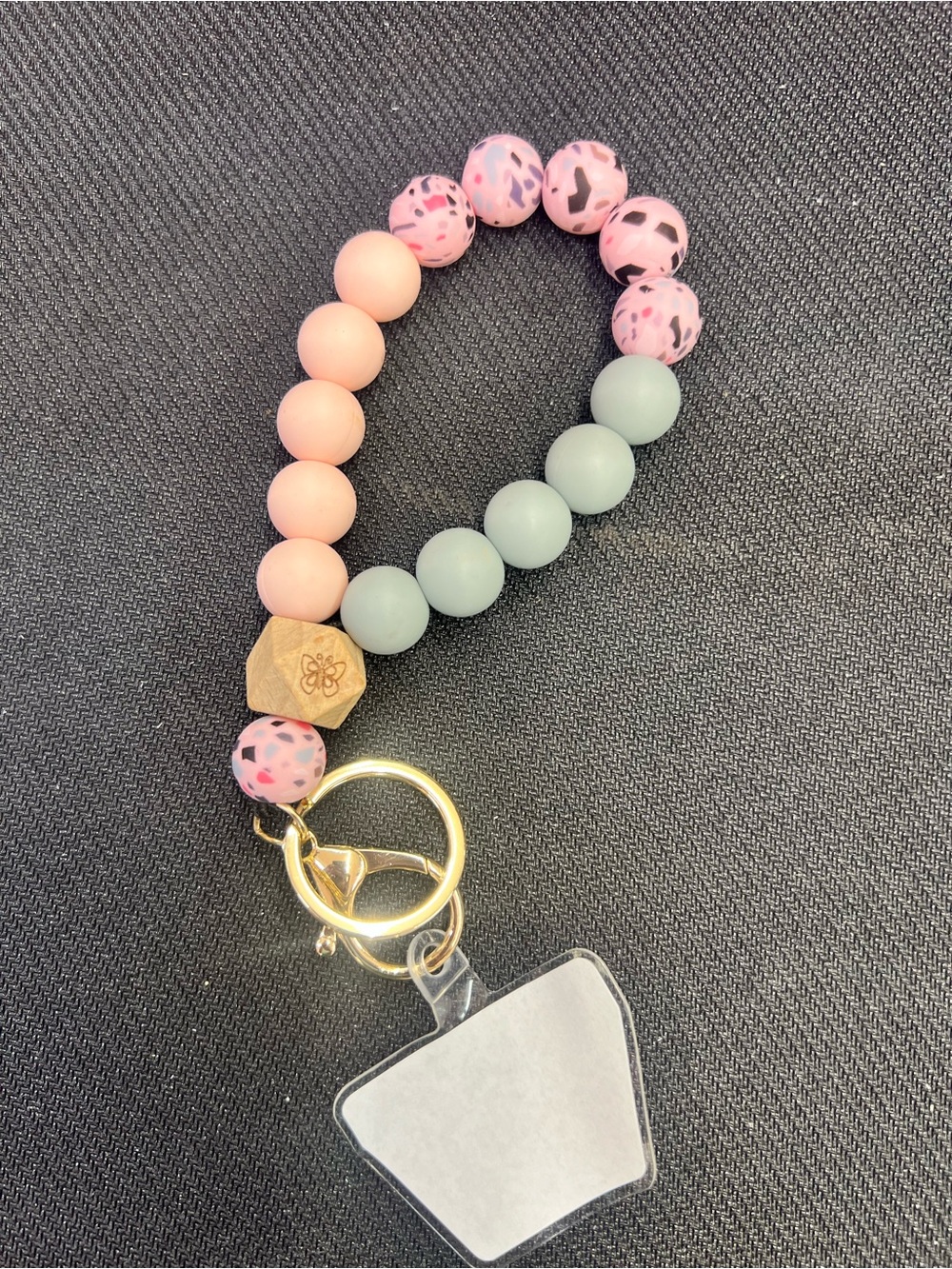 Handmade Silicone Bead Wristlet Keychain - Pink & Mint